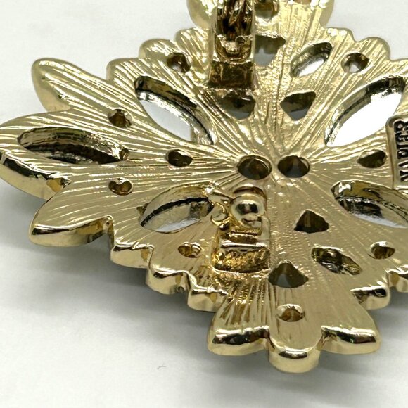 Napier Vintage Brooch Blue Green Rhinestone Teal Floral Cross Gold-Tone 2 inch - Picture 15 of 16